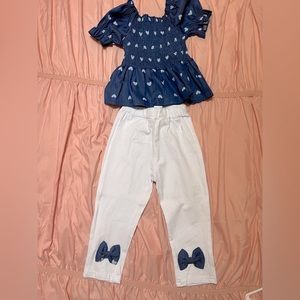 2pc infant set w/ hearts on shirt and matching pants w/ bows on legs